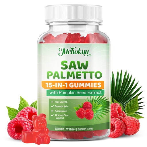 [BRSRECA5AEPWEFL3] Saw Palmetto Gummies 600mg for Men & Women – Pumpkin Seed Oil Gummies with Saw Palmetto Supplement for Hair Growth & Skin Health, DHT Blocker - Sugar Free, Non-GMO, Raspberry Flavor 60 Count