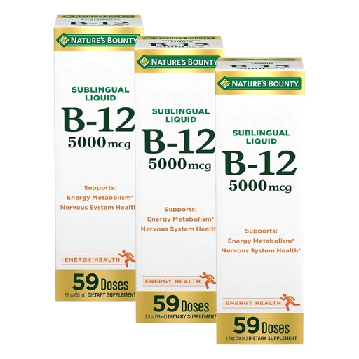 [BRSREBINOQBRGC3K] Nature's Bounty Vitamin B12 5000 mcg Sublingual Liquid,Cardiovascular Health & Cellular Energy Support,2 Fl Oz,(Pack of 3)
