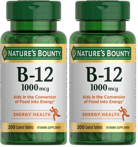 [BRSREBD4PIARMYA4] Nature's Bounty Vitamin B12 1000 mcg Supplements, Supports Energy Metabolism, 200 Ct (Pack of 2)