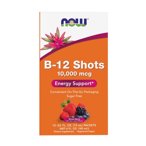 [BRSWIYLRBUFWY2Y5] NOW Foods B-12 10,000mcg Shots 0.5 ounce 12 Count Box Mixed Berry