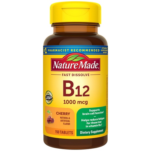 [BRSWYYDRBEMQIFDV] Nature Made Vitamin B12 1000 mcg, Easy to Take Vitamin B12 Sublingual Tablets for Energy Metabolism Support, 150 Sugar Free Fast Dissolve Tablets, 150 Day Supply