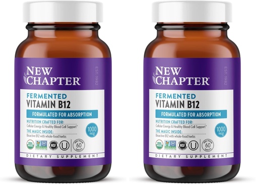 [BRSRGGQKBEGR42A3] New Chapter Fermented Vitamin B12 1,000 mcg,USDA Organic,Daily for Cellular Energy + Healthy Blood Cells,Certified Vegan,Gluten Free -,60 Count (Pack of 2)