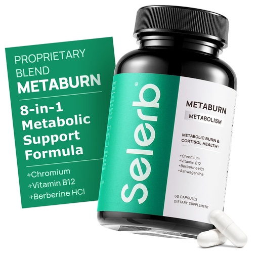 [BRSREYAOAUNR4G3F] Selerb Metaburn Weight Loss Pills for Women & Men - Appetite Suppressant & Fat Burner, Metabolism Support Weight Loss Supplement with Berberine, Chromium, Green Tea & B12-60 Capsules