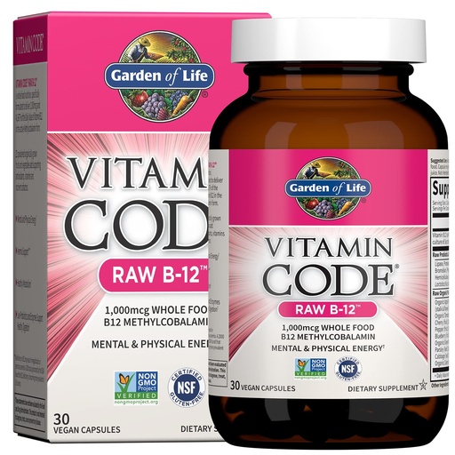 [BRSRGAAFOF5BODQ3] Garden of Life Vitamin Code Raw B-12-30 Capsules, 1,000mcg Whole Food B12 Methylcobalamin for Energy, Vegan Methylcobalamin Vitamin Plus Probiotics and Enzymes, Gluten Free Supplements (Pack of 6)