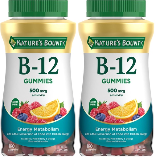 [BRSREBD5DNYAE3T5] Nature's Bounty Vitamin B12 Gummies, Dietary Supplement, Supports Energy Metabolism and Nervous System Health, Mixed Berry Flavor, 500mcg, 160 Count (Pack of 2)