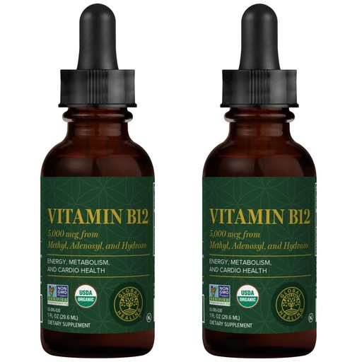 [BRSWGYA6BYMQGFLK] Global Healing Center - Vitamin B12 5000 mcg, Organic Sublingual Liquid Drops | 3-in-1 Methylcobalamin, Adenosylcobalamin, Hydroxo Blend, 1 Fl Oz (2-Pack)