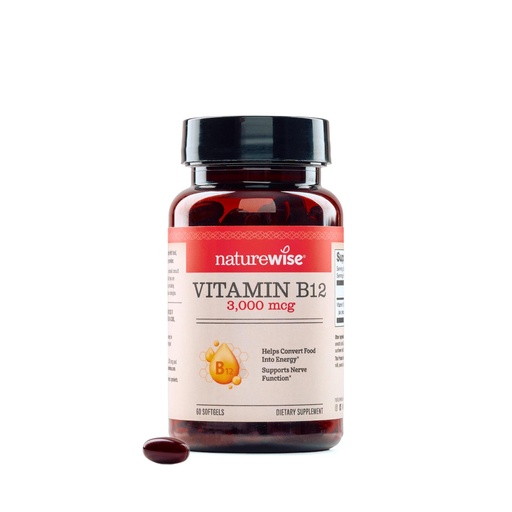 [BRSRABANOINR62TF] NatureWise Vitamin B12 3000 mcg - Extra Strength - Supplement for Supporting Energy Levels, Mental Clarity, Nervous System Health - Easy-to-Swallow, Soy and Gluten-Free, Non-GMO - 60 Softgels