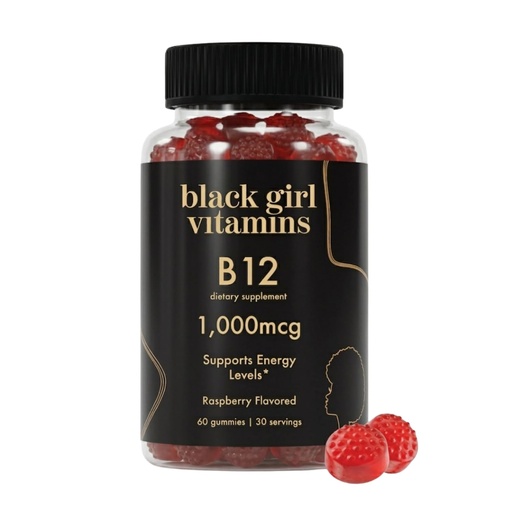 [BRSREBATAUIQGHI6] Black Girl Vitamins - Vitamin B12 Gummies, for Energy, Metabolism & Nervous System Support, 1000 mcg Cyancobalamin B12 per Serving, Halal & Gluten-Free - 60ct