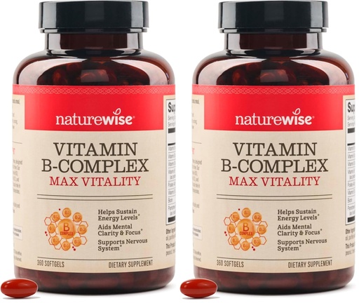[BRSRGGQKPNYR63DK] NatureWise Vitamin B Complex for Women and Men-with Folic Acid Biotin B1 B2 B3 B6 B12 - Support Cellular Energy & Mental Clarity - Gluten & Dairy Free, Non-GMO-360 Softgels[1-Year Supply],(Pack of 2)