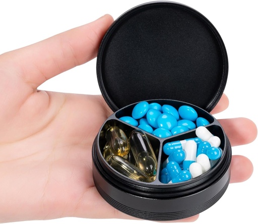 [BRSROAD7AQCWKCQ7] Metal Pill Case 3 Compartment - Waterproof Pocket Purse Pill Box Aluminium Travel Pill Container Medicine Organizer Portable Daily Pill Holder for Vitamins Medication Fish Oils