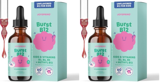 [BRSRGZYYB5YRY23H] JoySpring Burst B12 Drops - Vitamin B Complex for Kids with Methyl B12 Supplement to Support Healthy Growth & Development, Vegan Liquid B12 Drops, Ages 3-16+ | 2 fl oz (60 Servings) (Pack of 2)