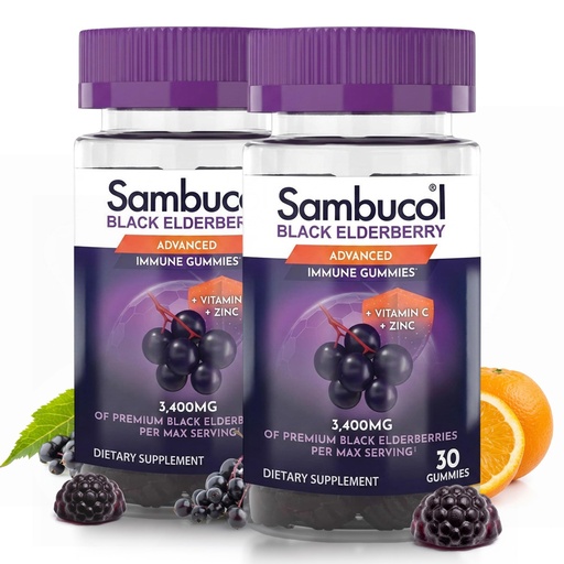 [BRSWGYI7OAMBQCYZ] Sambucol Black Elderberry Gummies with Vitamin C & Zinc - Sambucus Elderberry Gummies for Immune Support, High Antioxidants, Gluten Free, Vegan, Elderberry with Zinc & Vitamin C - 30 Count, 2 Pack
