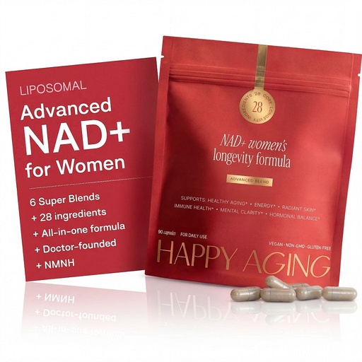 [BRSREALROYMBSGYU] Happy Aging NAD+ Supplement for Women | NAD Booster with NMN, NMNH, NR, Resveratrol, CoQ10 – Supports Energy, Focus, Skin Glow & Daily Vitality, 30-Day Supply