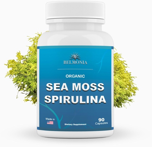 [BRSRAEAKPINBQ3TX] Organic Sea Moss Spirulina, 90 Capsules, Organic Sea Moss Spirulina Supplement, Immune Support, Endurance & Microingredients Source — Vegan Capsules for Men & Women