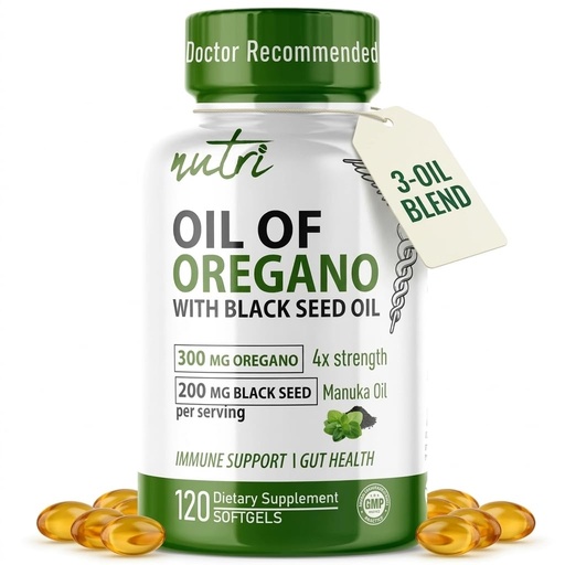 [BRSRGBQHPMGQE23Z] Nutri Oil of Oregano with Black Seed Oil and Manuka Oil Softgels, 505mg Extra Strength Oregano Oil Black Seed Oil Softgels Blend for Immune, Gut and Inflammatory Support Supplements (120 Count)
