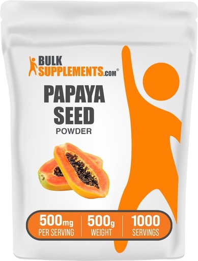 [BRSWKFIABIORQDTY] BulkSupplements.com Papaya Seed Powder - Carica Papaya Seed, Nutritional Supplement, for Digestive & Gut Support - Gluten Free, 500mg per Serving, 500g (1.1 lbs) (Pack of 1)