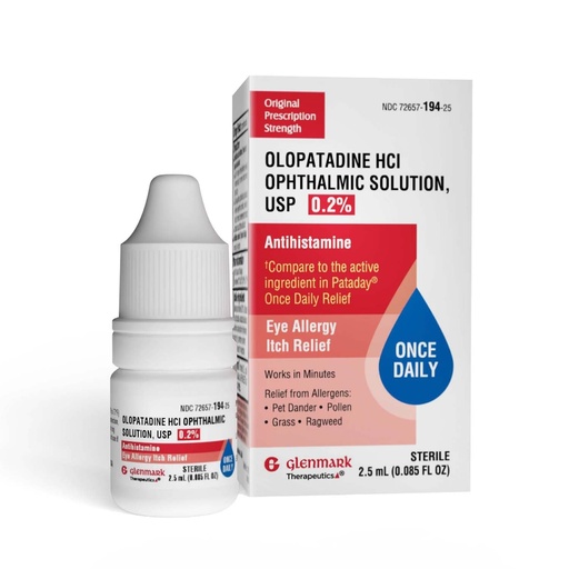 [BRSREYIDDNYRQ3YY] Glenmark Therapeutics Olopatadine Eye Drops for Allergies, Redness Relief, Antihistamine Eye Drops, Allergy Relief from Pet Dander, Pollen, Grass, Ragweed, Works in Minutes, Olopatadine HCl 0.2% 2.5ml