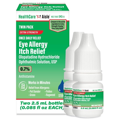 [BRSRGZIHPMPQYAD3] HealthCareAisle Eye Allergy Itch Relief - Olopatadine Hydrochloride Ophthalmic Solution USP, 0.7% - 2.5mL (Twin Pack) Eye Allergy Drops