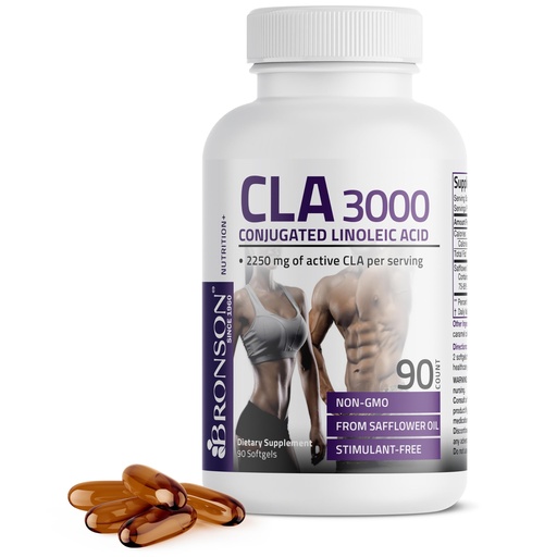 [BRSRMHQKDIFA2FL7] Bronson CLA 3000 Extra High Potency Supports Healthy Weight Management Lean Muscle Mass Non-Stimulating Conjugated Linoleic Acid, 90 Softgels