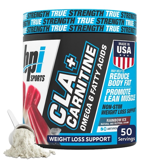 [BRSWECQRAQHB4A3K] BPI Sports CLA + Carnitine Powder – Non Stimulant Fat Burner for Weight Loss, Metabolism & Lean Muscle – Caffeine Free – Rainbow Ice – 50 Servings – 12.34 oz