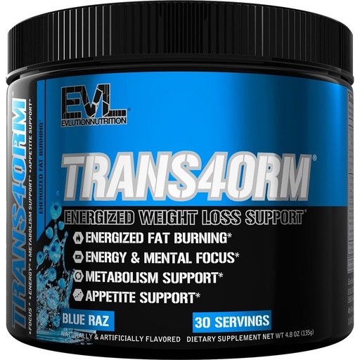 [BRSWKFQPCZ6Q23Y7] Evlution Thermogenic Fat Burning Support Powder Nutrition Trans4orm Fast Acting Energy Powder to Support Fast Metabolism Weight Loss and Mental Focus with CLA Carnitine and Alpha GPC - Blue Raz