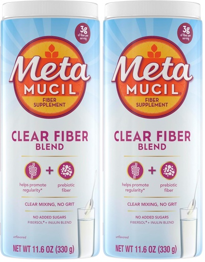 [BRSRGGQNAV5QYGTP] Metamucil Fiber Supplement,Unflavored Clear Mixing Powder,No Grit,No Sugar Added,Plant Based Prebiotic Fiber Supplement Blend for Daily Digestive Health,75 teaspoons,(Pack of 2)
