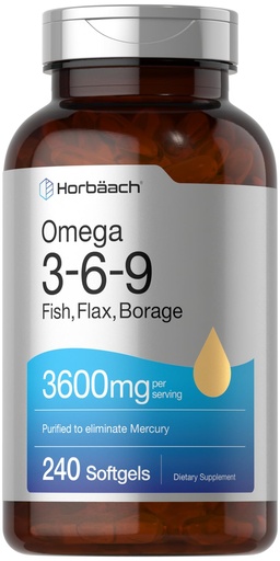 [BRSWGGIFBYNAKE35] Horbäach Triple Omega 3-6-9 240 Softgels | from Fish, Flaxseed, Borage Oils | Non-GMO & Gluten Free