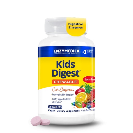 [BRSWIZY5AZ7ROHDM] Enzymedica Kids Digest - Chewable Digestive Enzyme Supplement for Kids, Daily Digestion & Gut Health Support, Helps Break Down Fiber, Protein, & Carbs, Fruit Punch Flavor, Sugar Free - 90 Tablets