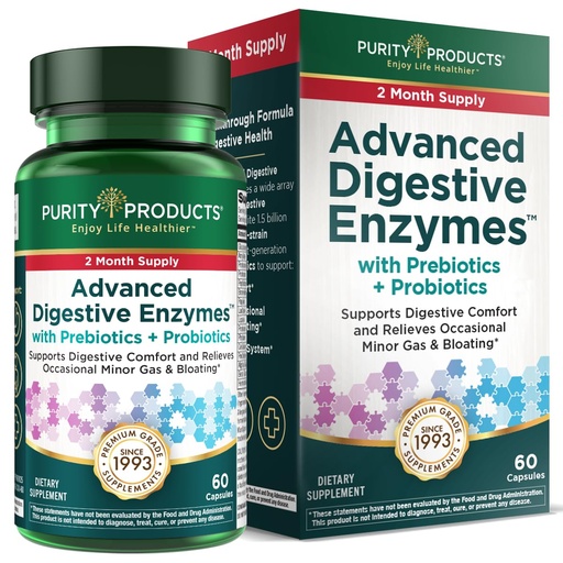 [BRSRGYIKAUBAGF34] Purity Products Advanced Digestive Enzymes with Probiotics & Prebiotics – Digestive Health Supplement for Bloating, Gas Relief & Gut Support – Plant-Based Enzymes + 1.5B CFUs 60 Veggie Capsules