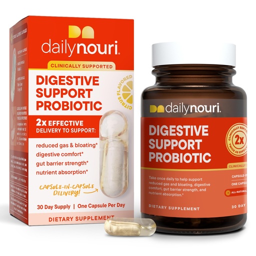 [BRSWGH3QOAHREFDG] Daily Nouri Digestive Support Probiotics for Women & Men | Bloating & Gas Relief | 3 Clinically Studied Strains + Omega | 30-Day Supply