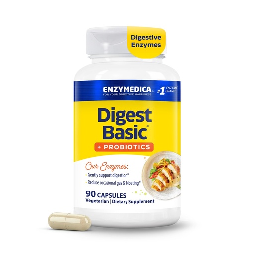 [BRSWIGYPBIMGGYA7] Enzymedica Digest Basic + Probiotics - Digestive Enzyme Supplement for Women & Men, Enzyme and Probiotic Capsules for Digestion, Gut Health Support, Helps Gas & Bloating, Vegetarian - 90 Caps