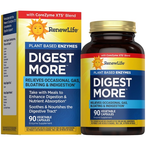 [BRSWGHADBYBGYYLV] Renew Life DigestMore Digestive Enzymes | 90 Vegetable Capsules | Plant Based Enzymes | Relieves Occasional Gas, Bloating & Indigestion | Dairy, Soy, and Gluten-Free Supplement