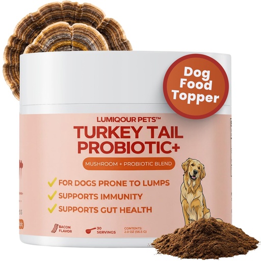 [BRSRGA37OUDWO3TJ] Turkey Tail Mushroom for Dogs – Turkey Tail Mushroom Powder with Probiotics for Immune and Digestive Support, Supports Lumps and Bumps, Bacon Flavored Daily Dog Supplement