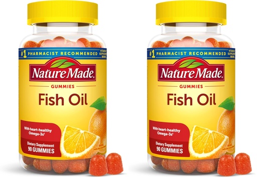 [BRSRGGQKCADQGFY4] Nature Made Fish Oil Omega 3 Gummies,Omega 3 Fish Oil Supplements,Healthy Heart Support,90 Gummies,45 Day Supply,(Pack of 2)