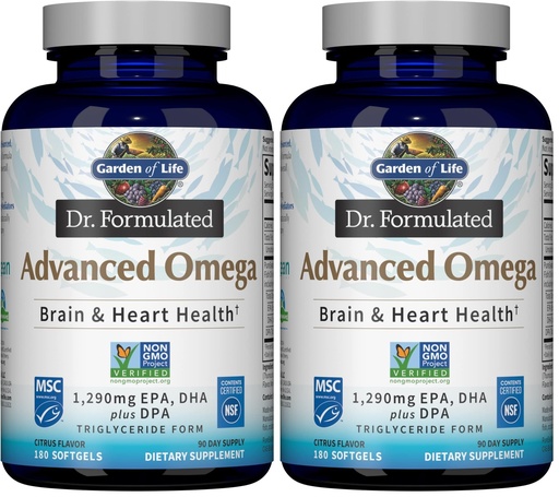 [BRSRGGQNPN7WYDTA] Garden of Life Dr. Formulated Advanced Omega Fish Oil - Lemon,1,290mg EPA,DHA + DPA in Triglyceride Form,Source Omega 3 Supplement for Ultimate Brain & Heart Health,Non-GMO,180 Softgels,(Pack of 2)