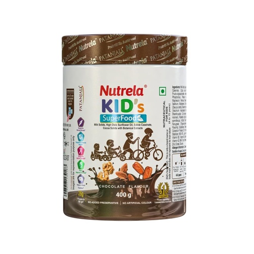 [BRSRGEI2O54GGDL4] Nutrela Kids Protein Powder, Chocolate Flavour, 400g, Memory and Brain Development, Muscle Mass, Bone and Teeth Strength
