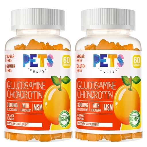 [BRSRAAQYAEFBMYLO] Pets Purest Glucosamine Chondroitin Gummies with MSM & Elderberry Extra Strength - Joint Support, Antioxidant Immune Support Supplement for Adults, Men & Women.(2 Pack) Orange