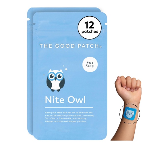 [BRSWYFL4AF5WO3TP] The Good Patch Nite Owl Patch, Natural Sleep Patch Support for Kid Bedtime with Tart Cherry, Chamomile, and Skullcap, Plant Powered, Sustained Release (12 Total Patches)