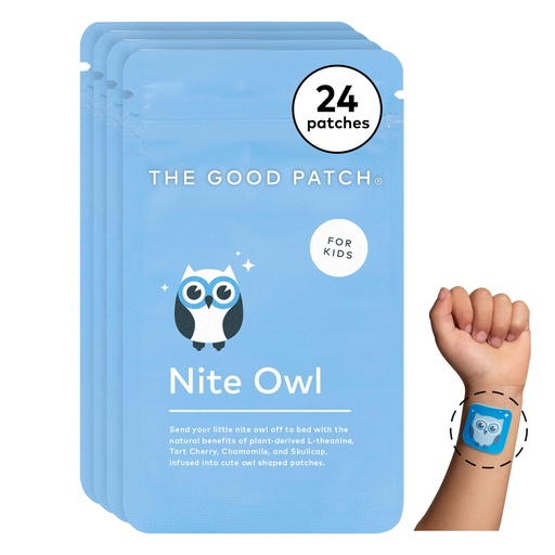 [BRSWYFL4PMNBEYA6] The Good Patch Nite Owl Patch, Natural Sleep Patch Support for Kid Bedtime with Tart Cherry, Chamomile, and Skullcap, Plant Powered, Sustained Release (24 Total Patches)