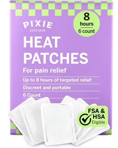 [BRSRACYCPMFBSCA4] Pixie Period Cramps Menstrual Pain Relief Heat Patches - Lower Abdominal & Back Soothing Therapy - Natural Alternative to Lidocaine ICY Hot - Up to 8 Hours - 6 Count Discreet Disposable Heat Pads