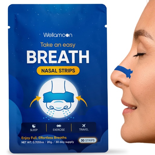 [BRSREBINO4FRSCL5] Wellamoon Nose Strips for Breathing (30 Ct) - Breathe Easy & Right Nasal Strips for Snoring & Sleeping - Oil & Sweat Proof Adhesive Snoring Solution- Improves Oxygen Intake, Sleep & Reduces Snoring