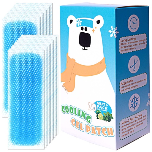 [BRSREZYLO4IQIALJ] 20 Count Cooling Patches for Kids and Adults, Long Lasting Cooling Gel Patches, Gentle Fever Relief & Summer Cooling Patches for Forehead, Disposable Cold Patch for Travel & Outdoor Activities