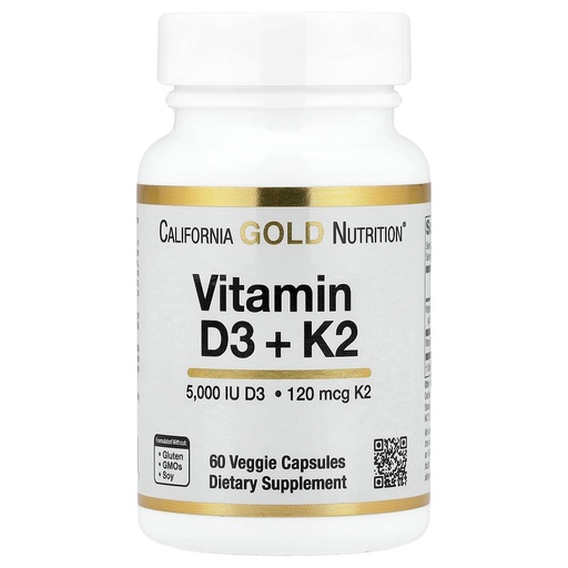 [BRSROHAPCEPQIEQ6] California Gold Nutrition Vitamin D3 + K2 as MK-7, 60 Veggie Capsules