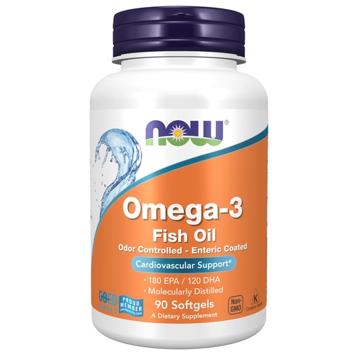 [BRSWIYQGCBYGICTK] NOW Foods Supplements, Omega-3 180 EPA / 120 DHA, Enteric Coated, Cardiovascular Support*, 90 Softgels