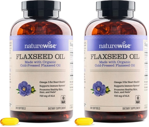 [BRSRGGQNOAJREEY7] NatureWise Flaxseed Oil 1,242 mg,Fish Free Omega 3 6 9 with 720mg ALA,Dietary Supplement for Heart Health Support - Organic,Cold Pressed,Non-GMO - 240 Softgels[8-Month Supply],(Pack of 2)