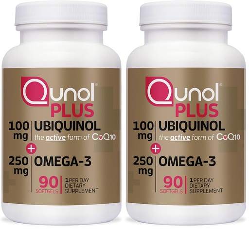 [BRSRGGQLC55BOA34] Qunol Plus Ubiquinol CoQ10 100mg with Omega 3 Fish Oil 250mg,Extra Strength Antioxidant Supplement,90 Count (Pack of 2)