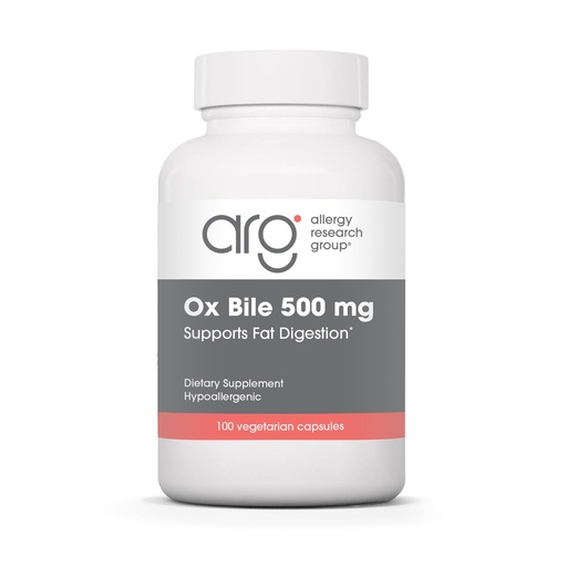 [BRSWIYAOBQHREDTK] ARG Ox Bile 500 mg - Supports Fat Digestion - Delivers 500 mg Concentrated Bile Salts per Serving - Hypoallergenic & Vegetarian - 100 Servings - 100 Capsules