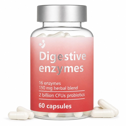 [BRSREHQNOV6BMCAU] Digestive Enzymes Supplement with Probiotics, 16 Enzyme Blend + 2 Billion CFUs, Gut Health & Digestive Support for Occasional Bloating, Gas, Heavy Meals & Meal Comfort, 60 Capsules