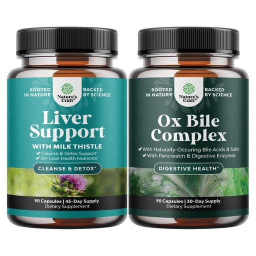 [BRSREAAHBB6BAELG] Bundle of Liver Cleanse Detox & Repair - Silymarin Milk Thistle with Dandelion Root, Choline, Beetroot & Artichoke Extract and Digestive Enzymes with Ox Bile - Trypsin, Papain & Bromelain Enzyme