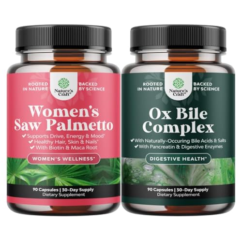 [BRSREAAHA54GOEYZ] Bundle of Extra Strength Saw Palmetto for Women 500mg - Hair Vitamins with Maca Root & Biotin and Digestive Enzymes with Ox Bile with Trypsin, Papain & Bromelain Enzyme for Pancrease Cleanse & Detox